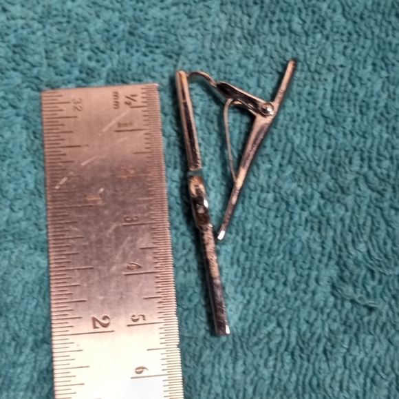 Silver and Black Stone Tie Clip Might Be Onyx Not Sure Vintage - Picture 2 of 7